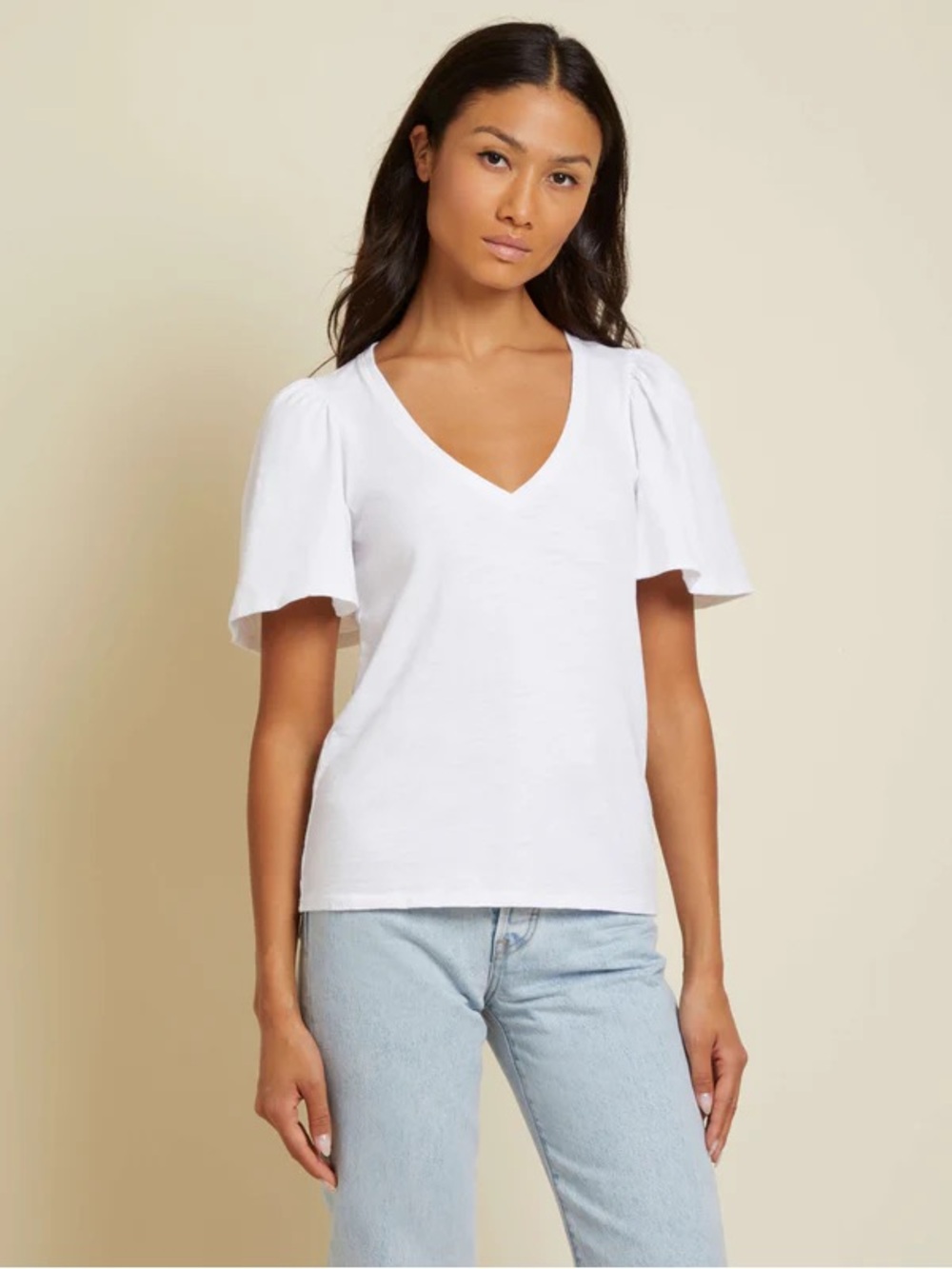 NATION LTD • Vicky Flutter Sleeve Top in Optic White